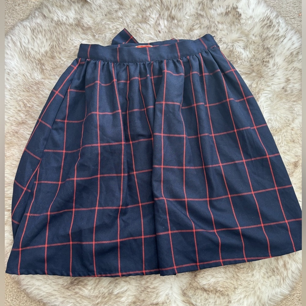 ModCloth Navy Red Plaid Bow Skirt